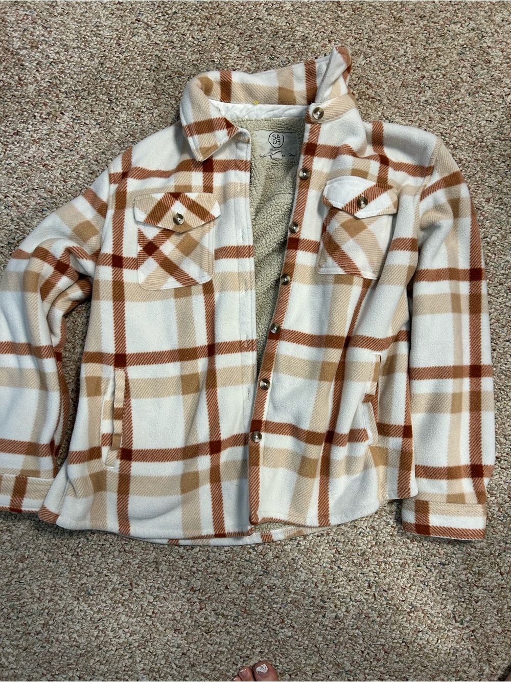 Sage Plaid Button-Down Shacket in Cream, Tan & Brown